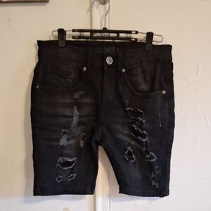 Men's Black Distressed Jean Shorts